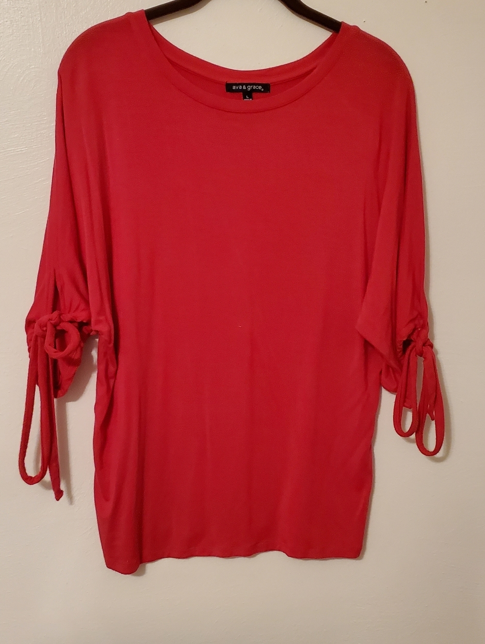 Ava & Grace Red 3/4 Length Sleeves With Ties Tunic Top  Size Large